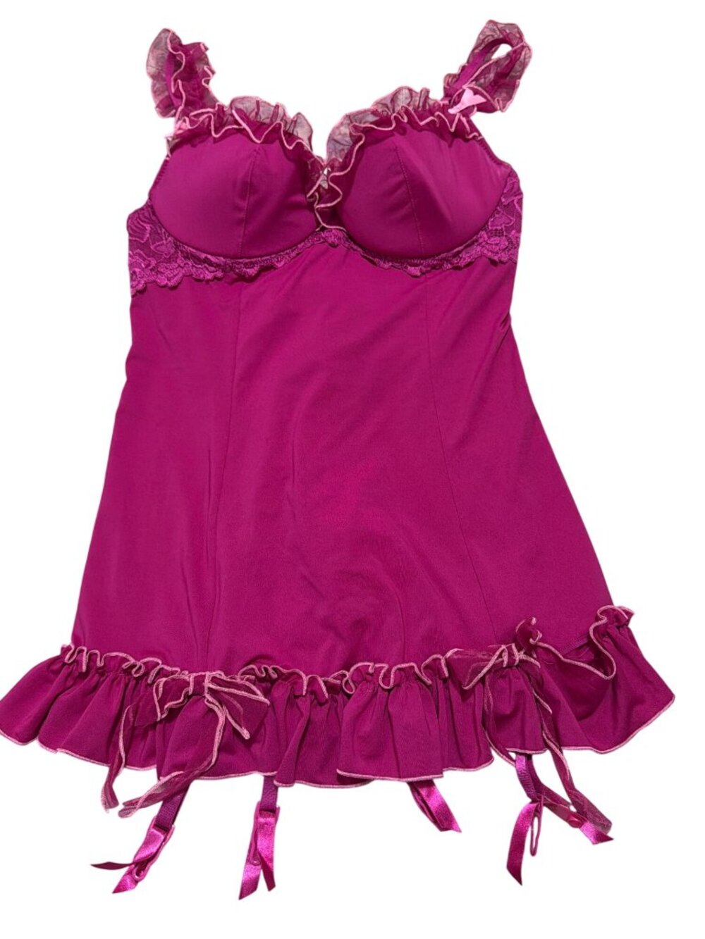 Victoria's Secret Vintage Pink Lace Ruffled Babydoll Garter Slip 36B